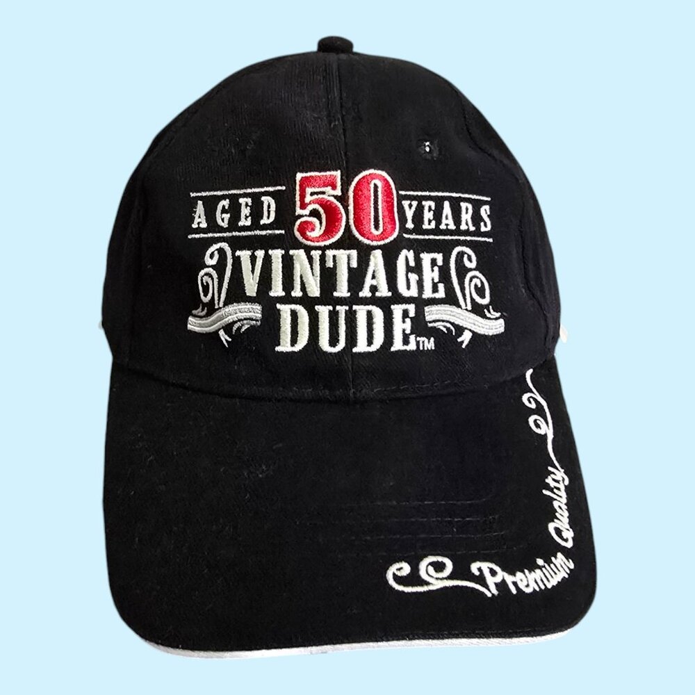 Aged 50 Years Vintage Dude Adjustable Baseball Cap Hat Black Embroidered